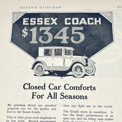 c1920 Essex Coach Motor Car Automobile Ad Detroit MI AA8