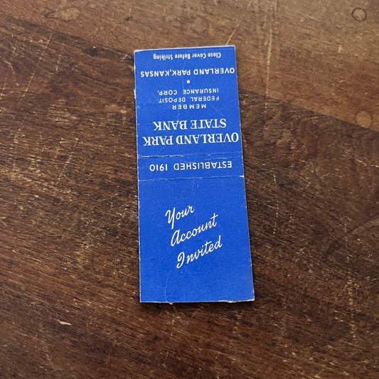 Overland Park State Bank Kansas Advertising Matchbook Cover MM11-4