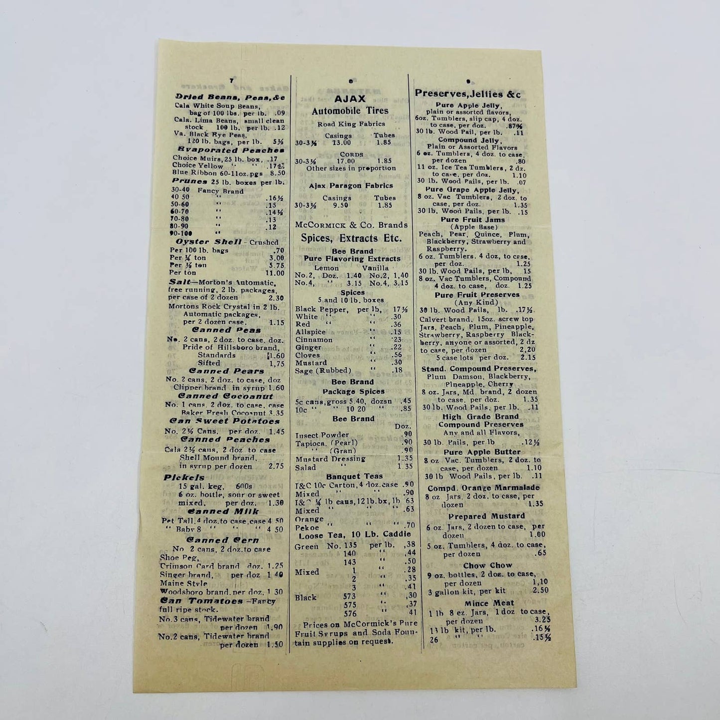 1925 Henry Bros. & Co. Jobbers & Distributors Bananas Price List Baltimore MD D5