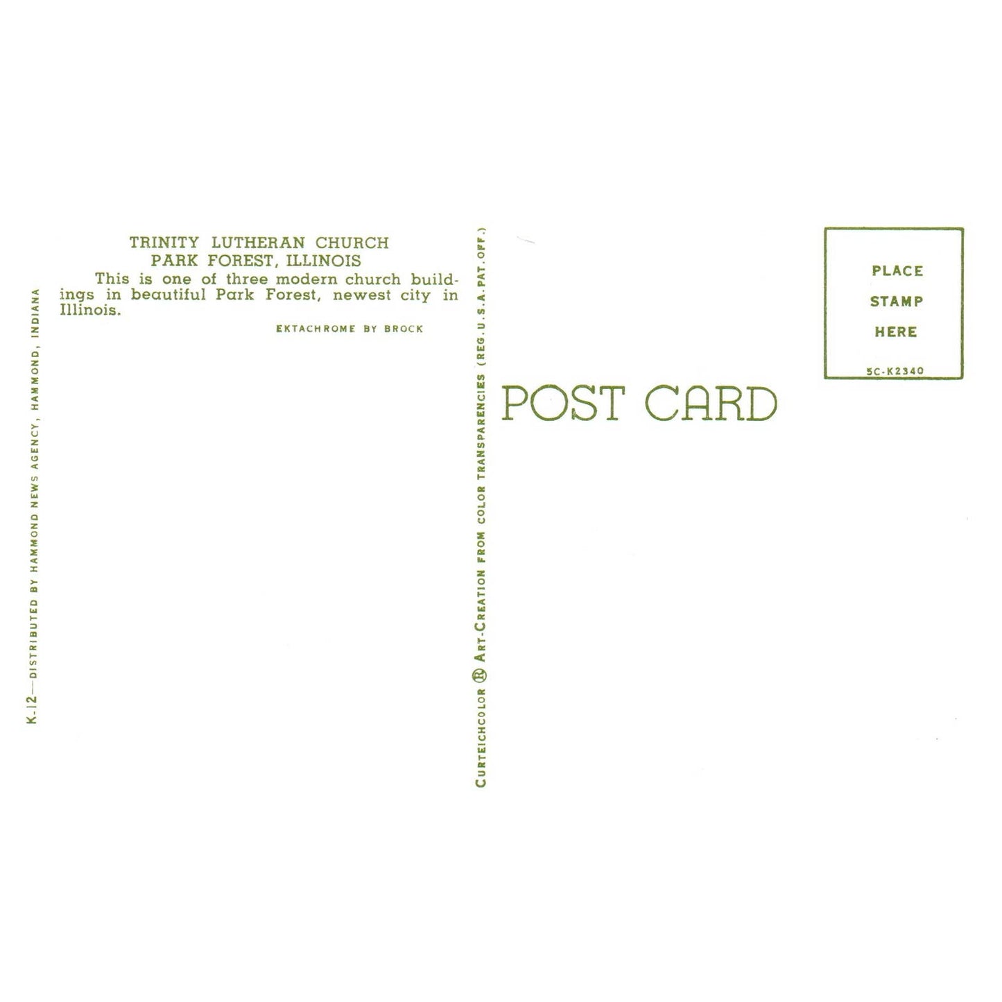 Vintage Postcard - Trinity Lutheran Church Park Forest Illinois TJ6-1