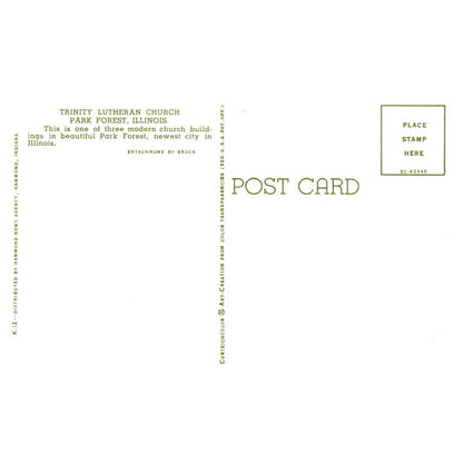 Vintage Postcard - Trinity Lutheran Church Park Forest Illinois TJ6-1