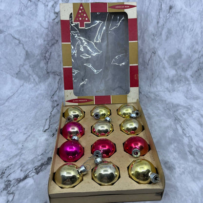 Coby 12 Vintage 1 3/4" Mercury Glass Ornaments Original Box Red Gold OT1