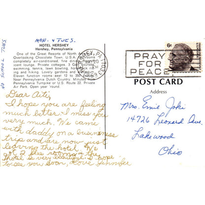 Vintage Postcard Hotel Hershey, Hershey PA TD8-P2