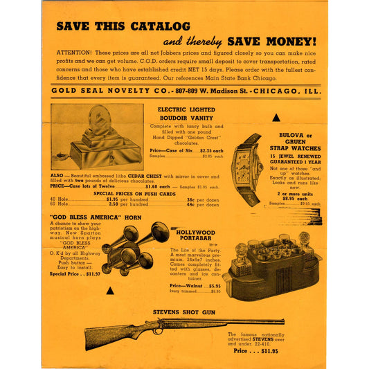 1920s Gold Seal Novelty Co Chicago 4 Page Catalog Leaflet Wholesale Products AD8