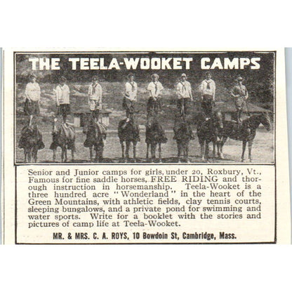c1920 Harper's Magazine Ad - Teela-Wooket Camps C.A. Roys Cambridge MA EA3-1