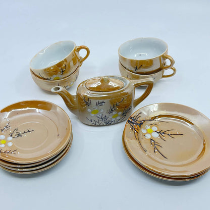 Vintage Child's Tea Set China Peach Lusterware Hand Painted Japan TE6