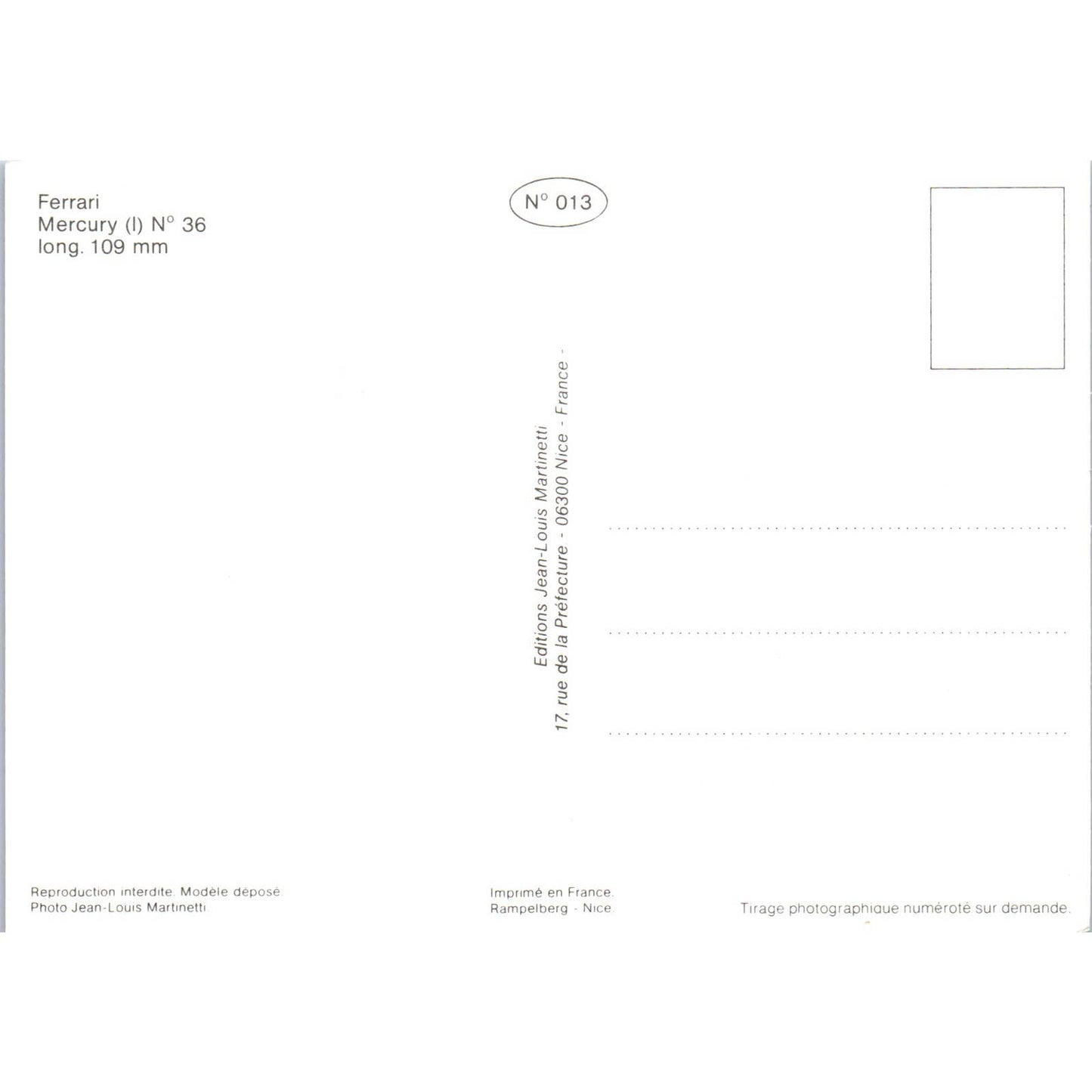 Ferrari Mercury N 36 French Toy Race Car Original Postcard TK1-P18