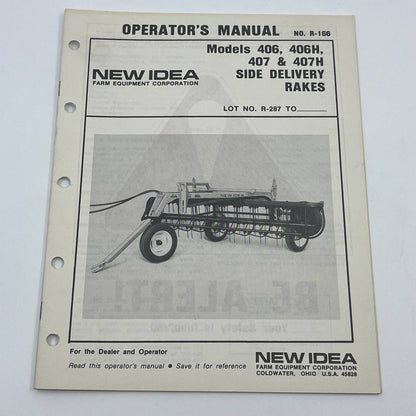 Original 1984 New Idea R-166 Side Delivery Rakes R-287 Operator's Manual TB9
