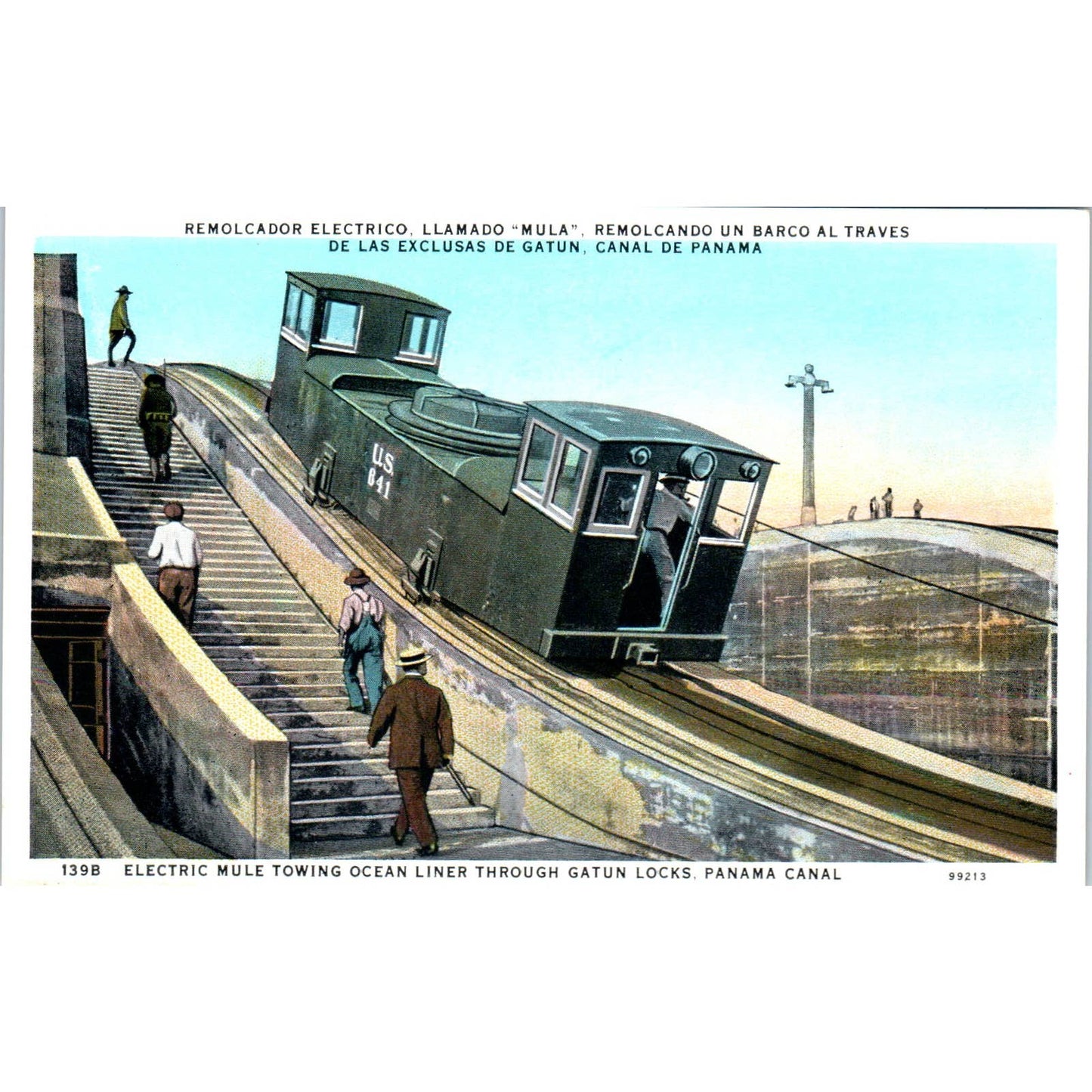 Electric Mule Towing Ocean Liner Gatun Panama Canal - Original Postcard TJ7-RP3