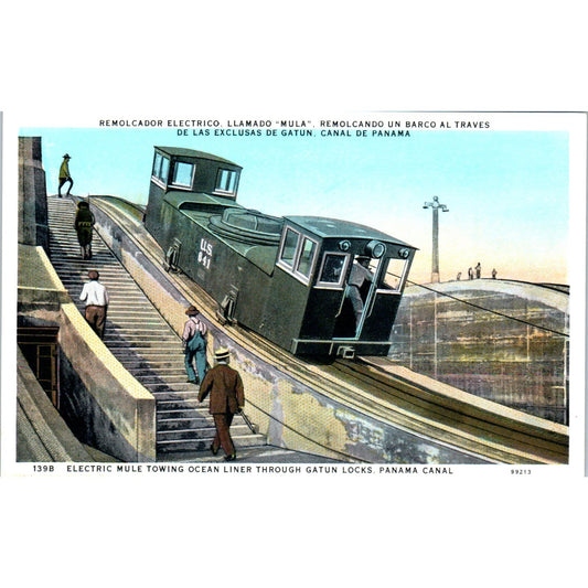 Electric Mule Towing Ocean Liner Gatun Panama Canal - Original Postcard P3-5
