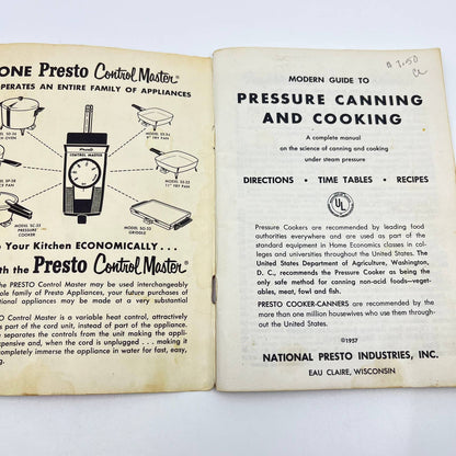 1957 Modern Guide to Pressure Canning & Cooking Presto Cooker Cook Book SC9