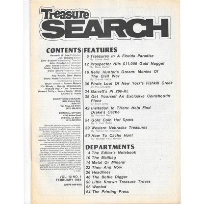 Treasure Search Magazine 1984 February Metal Detecting Gold Diamonds M2