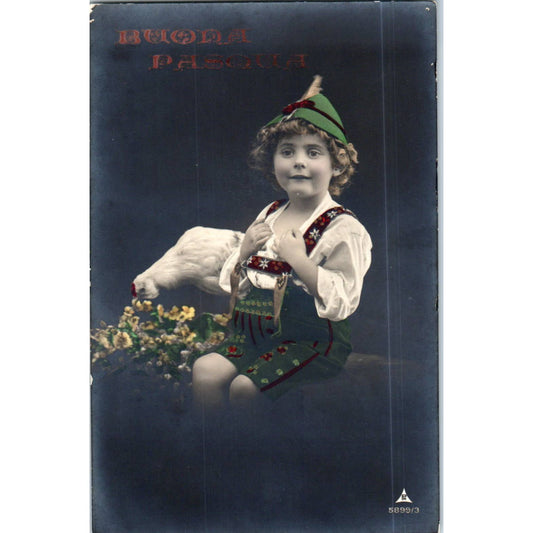 BUONA Pasqua Happy Easter Italian Boy Chicken Original Postcard TK1-P13