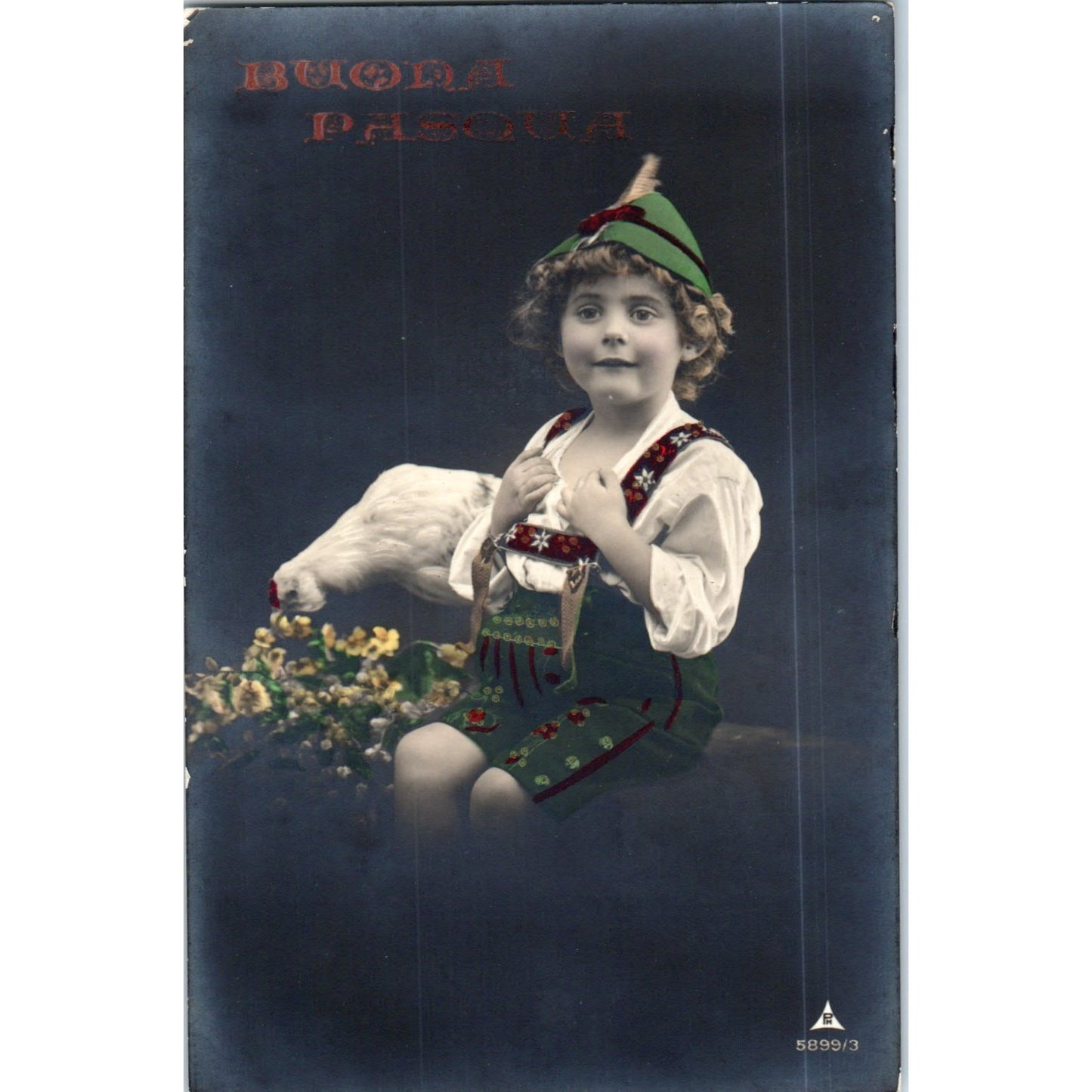 BUONA Pasqua Happy Easter Italian Boy Chicken Original Postcard P2-3