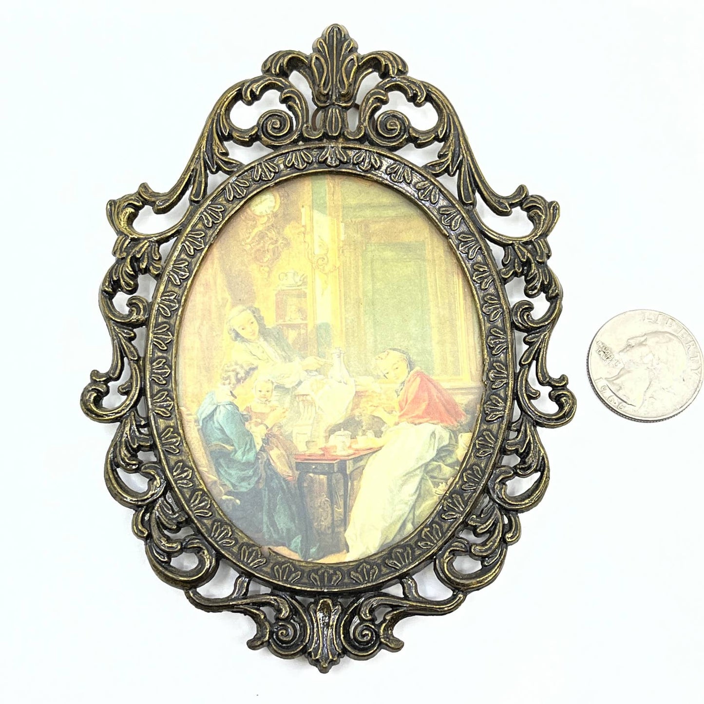 Vtg Baroque Victorian Brass Mother & Children Picture Frame Ornate Italy 5” TF5