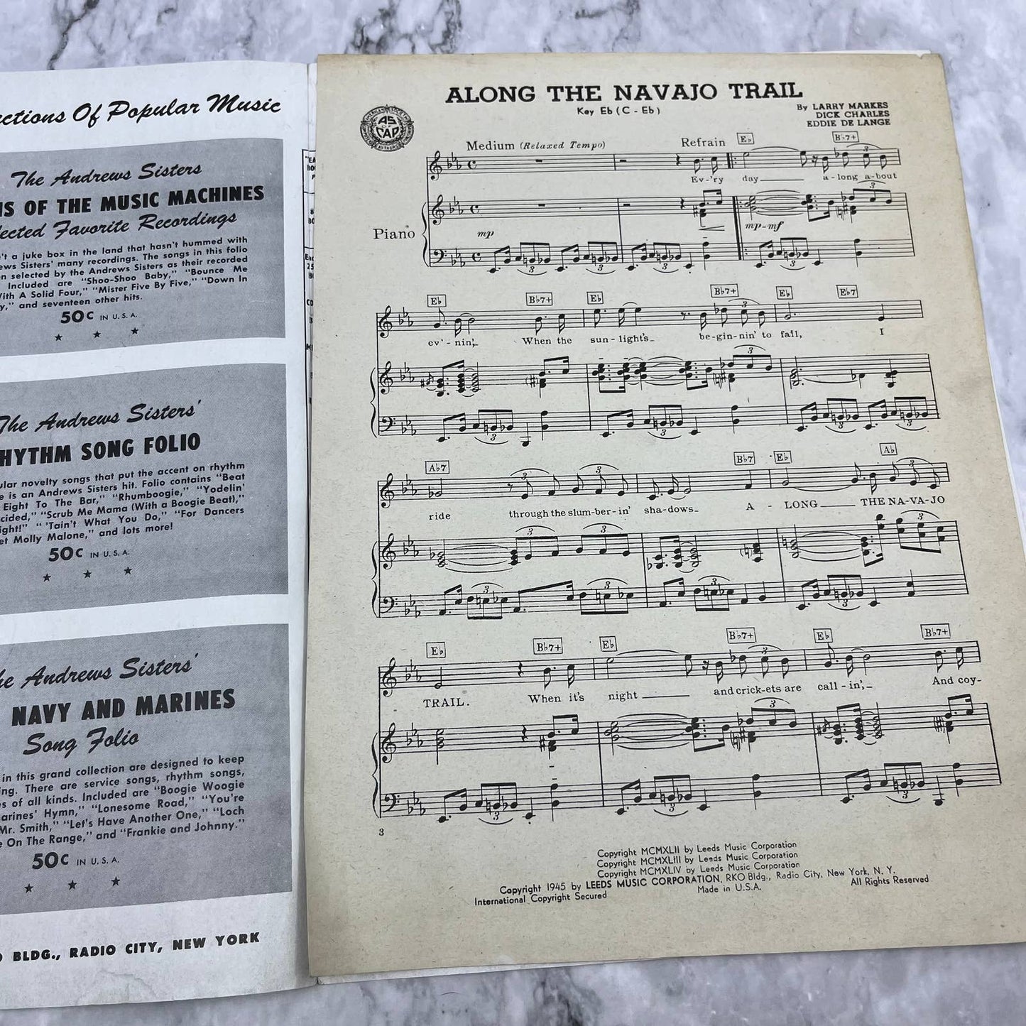 Along The Navajo Trail 1945 Vintage Sheet Music Dianh Shore TJ4