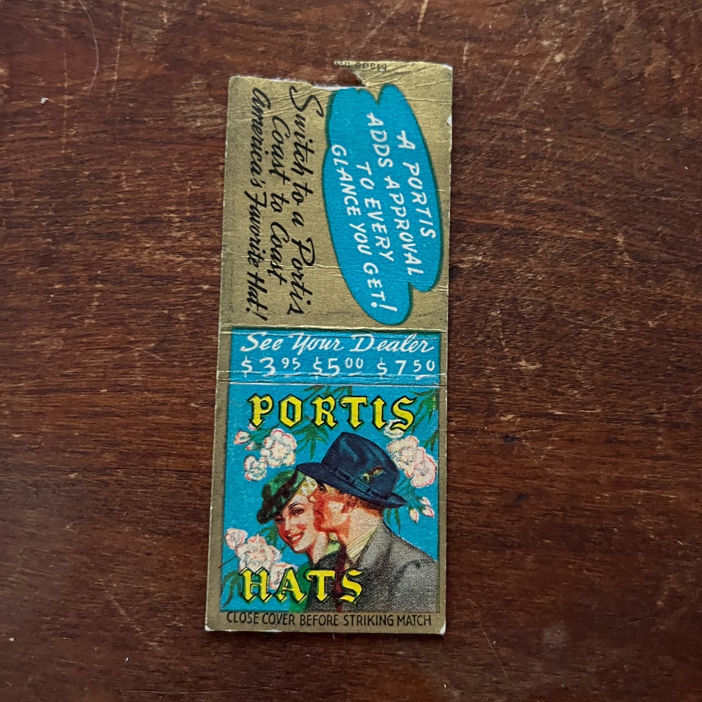 Portis Hats Advertising Matchbook Cover SA9-M13