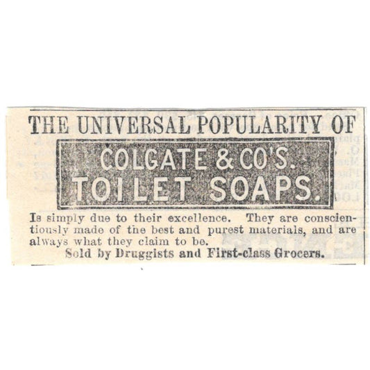 Colgate & Co's. Toilet Soaps - Ad 1878 Original TJ7-L2-3