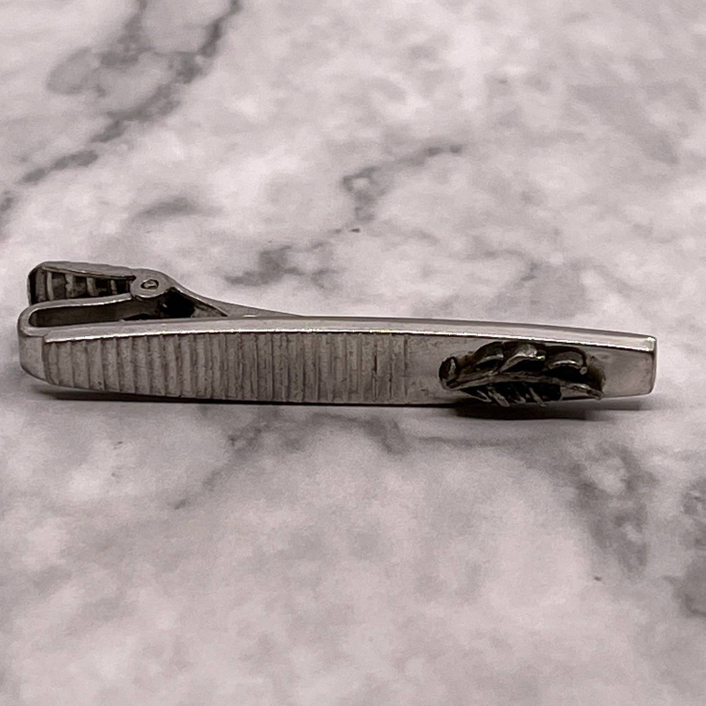 Vintage Silver Tone Anson Ribbed Leaf Branch Tie Clip Bar Clasp SA2-2