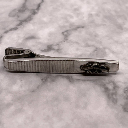 Vintage Silver Tone Anson Ribbed Leaf Branch Tie Clip Bar Clasp SA2-2