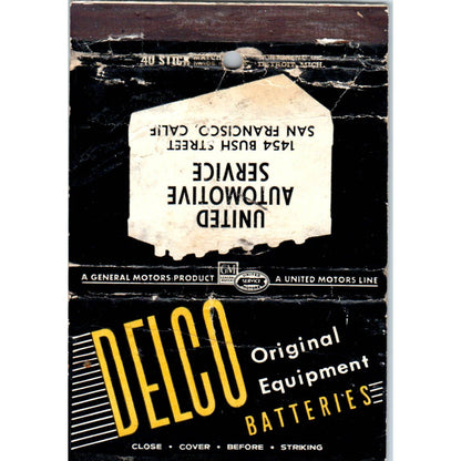 Delco Batteries United Automotive Service San Francisco Matchbook Cover SA1-M5