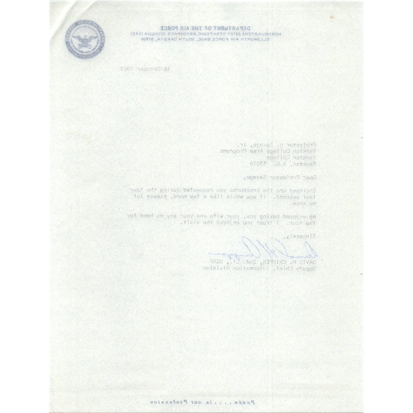 Department of the Air Force Letterhead Memo David H. Crippen 1967 B16