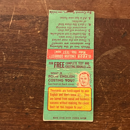 Poor English Test - Advertising Matchbook Cover MM9-3