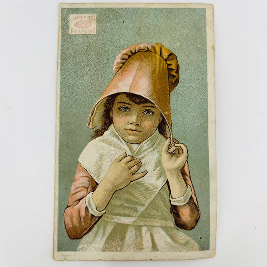 1880s Victorian Trade Card James Pyle NY Pearline Soap Young Girl Hat AA2