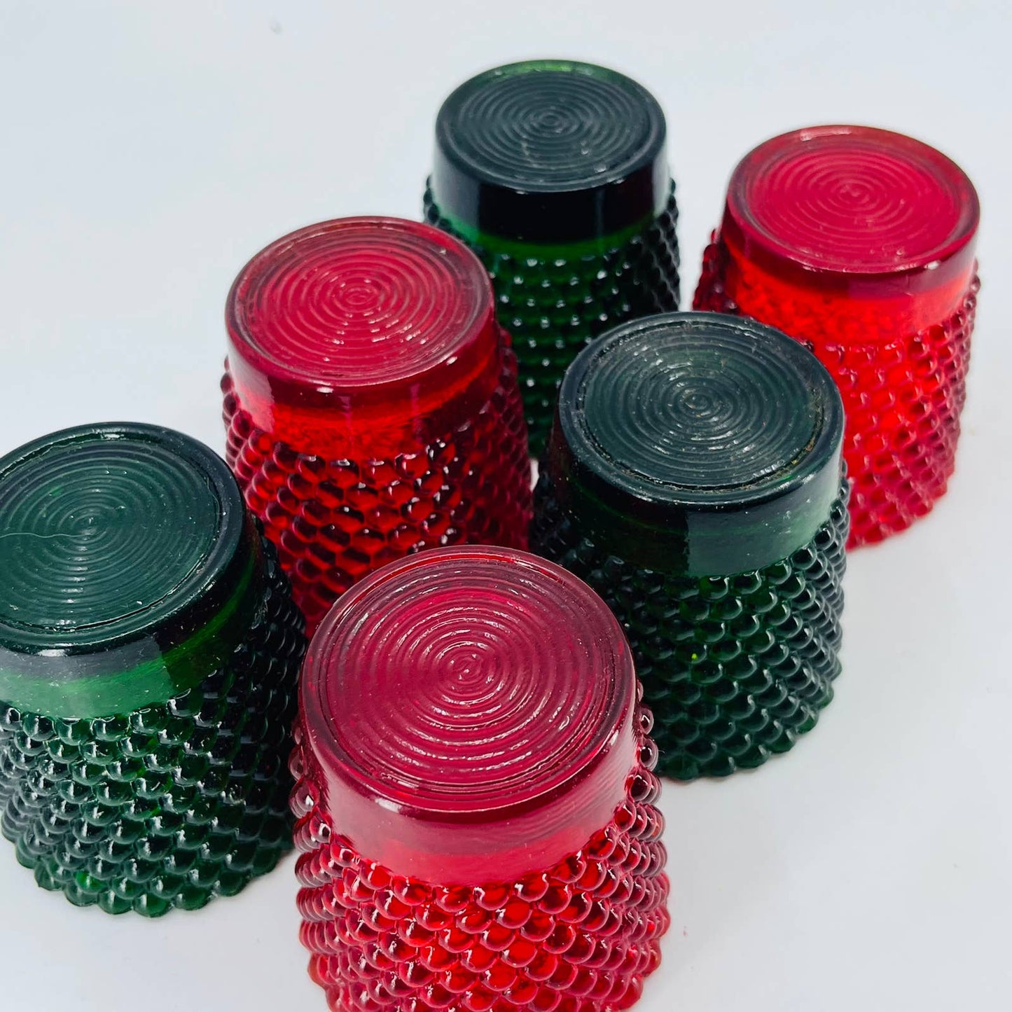 SET OF 6 Red & Green Christmas Holiday Hobnail Glass Votive Candle Holder TD3-2