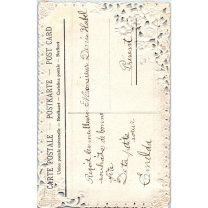 c1910 French Forget Me Not Die Cut Lace Border Original Postcard TK1-P15