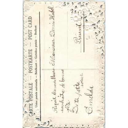 c1910 French Forget Me Not Die Cut Lace Border Original Postcard P2-5