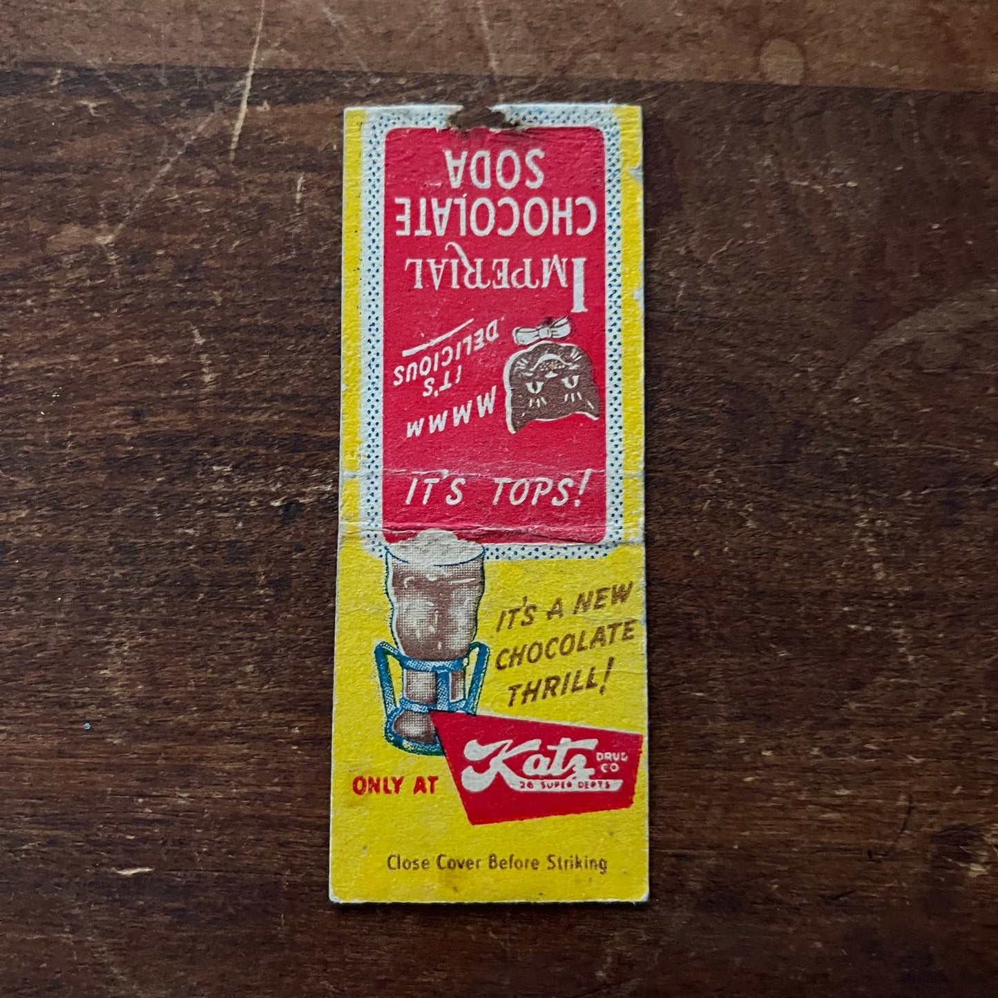 Imperial Chocolate Soda Katz Co. Advertising Matchbook Cover SA9-M13