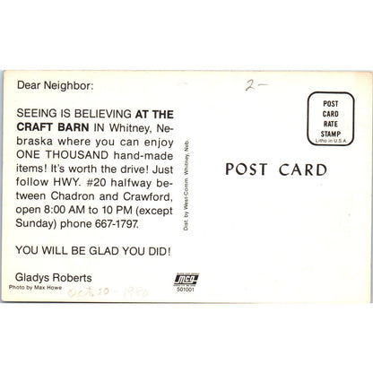 The Craft Barn in Whitney Nebraska 1980 Original Postcard PB7