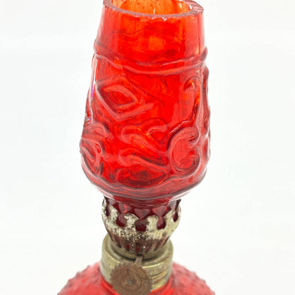 Vintage Mini Red Ruby Hobnail Glass Kerosene Oil Lamp 4.5" TC7