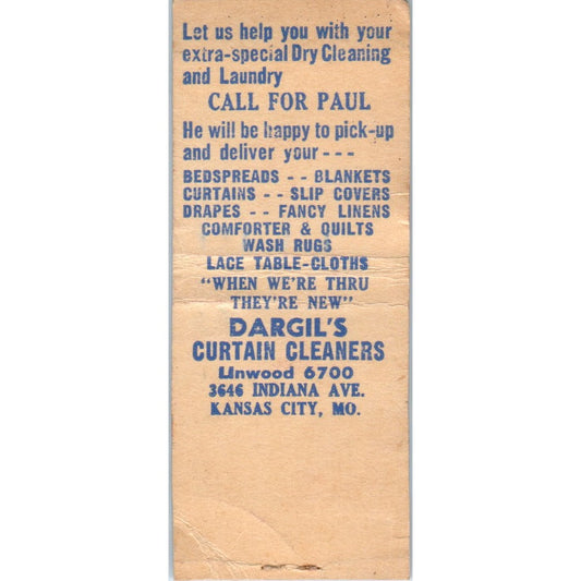 Dargil's Curtain Cleaners Kansas City MO Advertising Matchbook Cover MM9-4