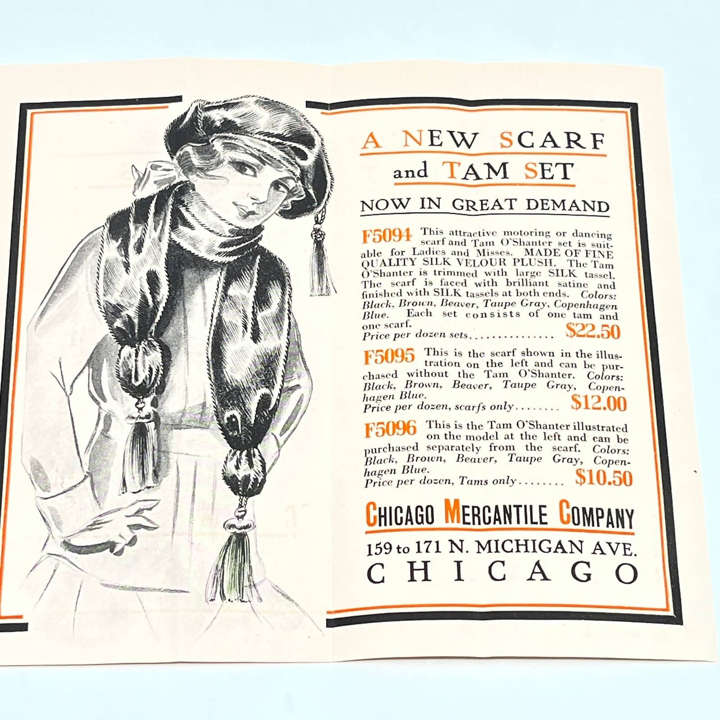 1920s Chicago Mercantile Co Leaflet Women's Scarf & Tam Set AC2