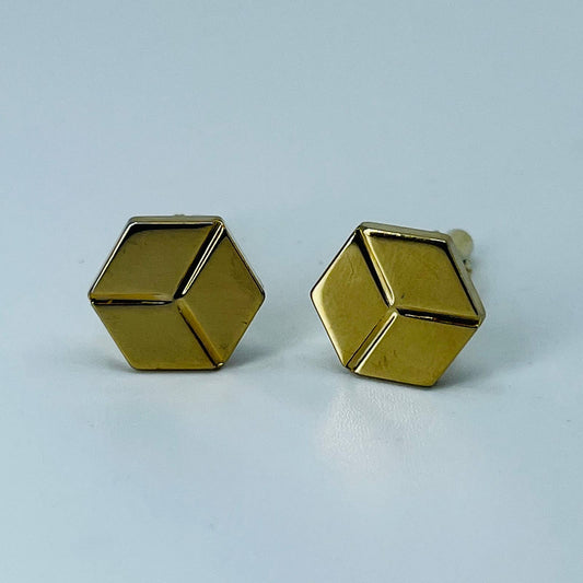 Vintage Art Deco Gold Tone Hexagon Geometric Cufflinks Cuff Links SB2