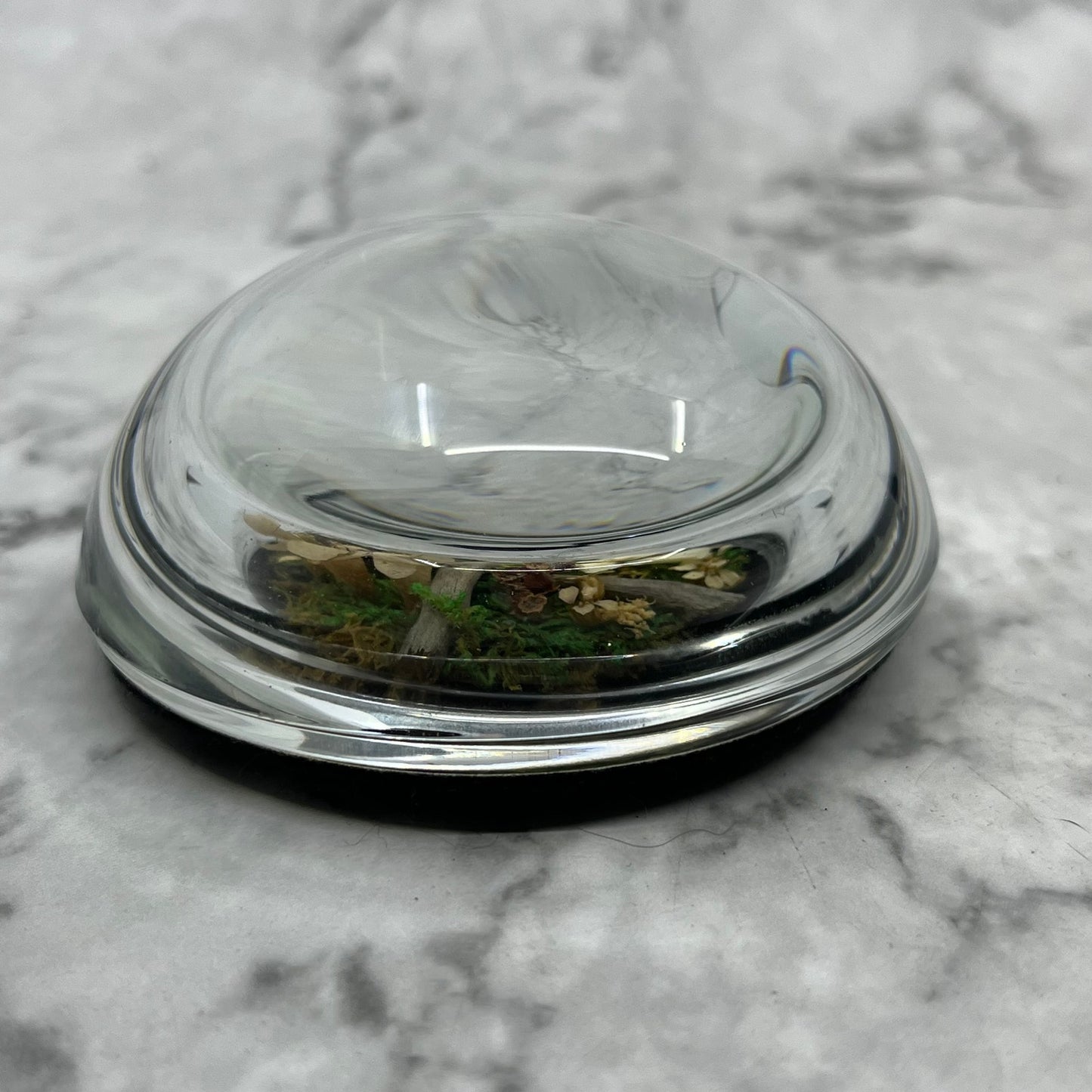 Vintage Paperweight Glass Floral 3" Floral Woodland Scene Pinecones TK3
