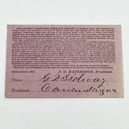 1870 Railway Passengers Insurance Co. Insurance Card Hartford CT Station 242 SC6