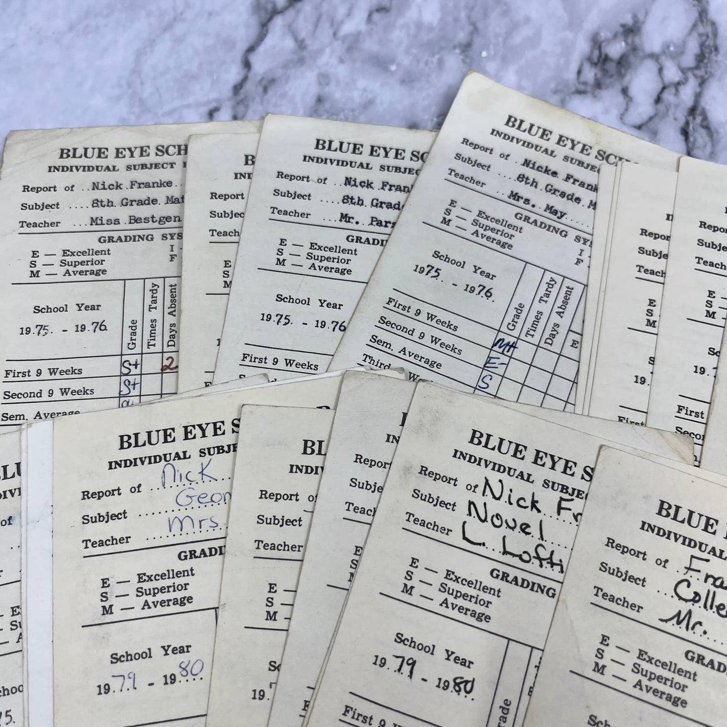 1973-80 Report Card Lot Nick Franke Blue Eye School MO EA4
