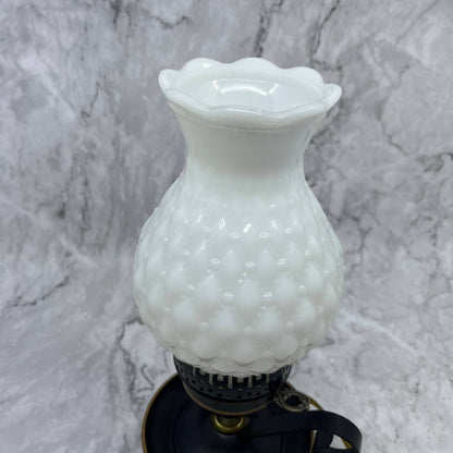 Vintage Quilted Milk Glass Electric Hurricane Lamp Metal Base 5x11 WORKS TA1