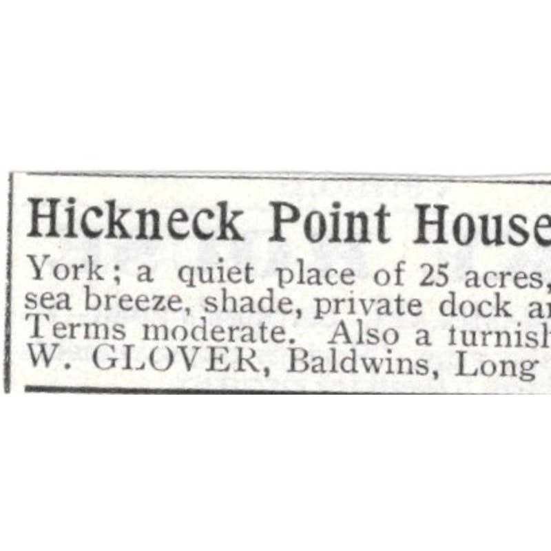 Hickneck Point House For Rent W. Glover Baldwins Long Island - 1903 Ad TJ8-7-7