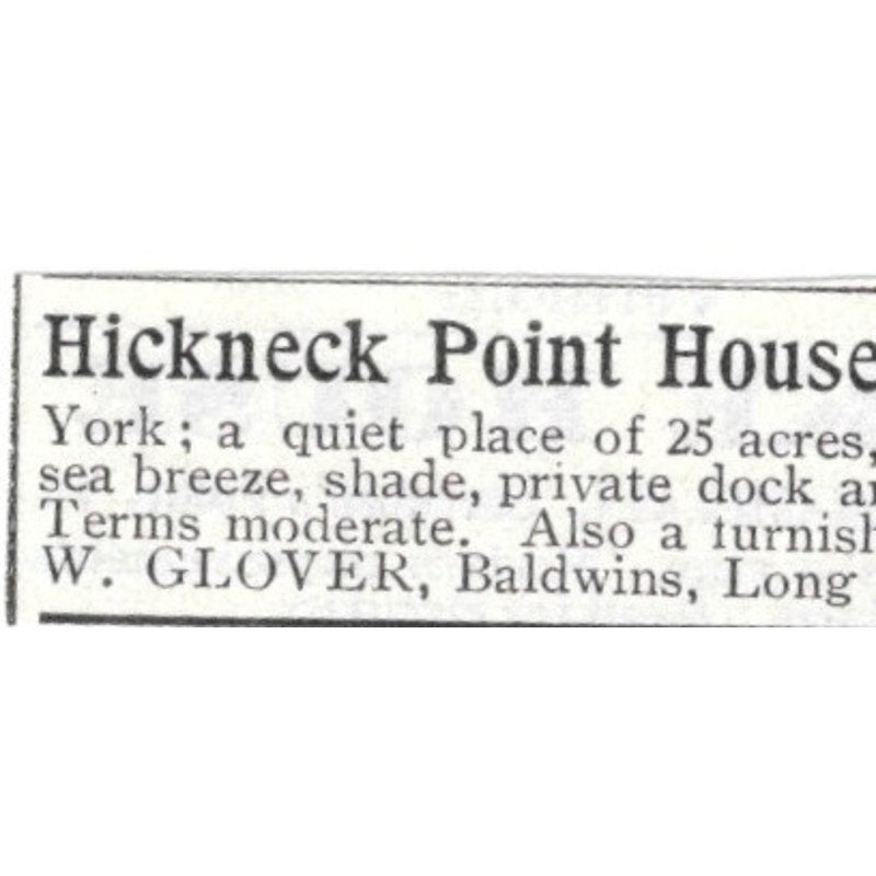 Hickneck Point House For Rent W. Glover Baldwins Long Island - 1903 Ad AK5-S34