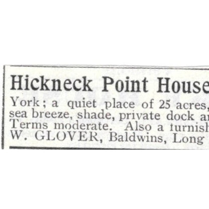Hickneck Point House For Rent W. Glover Baldwins Long Island - 1903 Ad AK5-S34