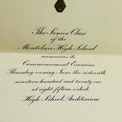 1921 Montclair High School Graduation Commencement Invitation NJ D4