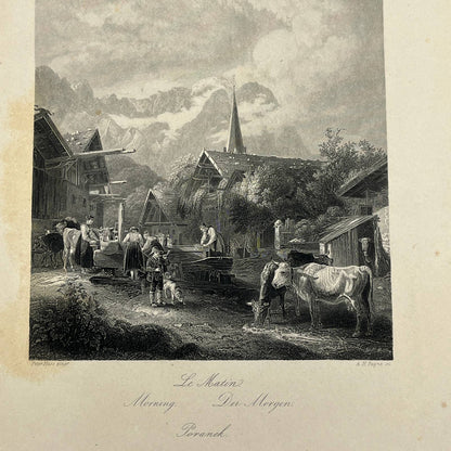 1864 Steel Art Engraving - Morning in Partenkirchen Peter Von Hess 8.5x11" AC3