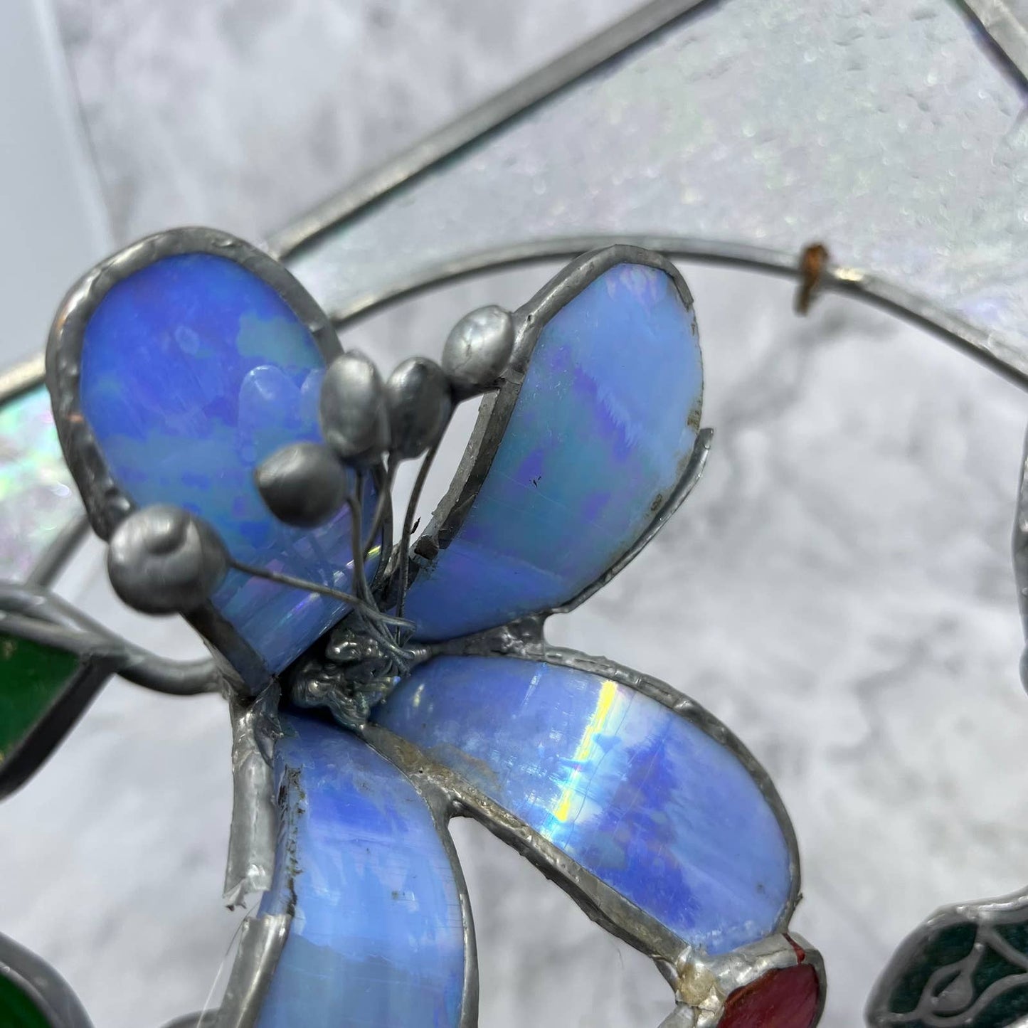 Vintage Stained Glass Sun Catcher 3D Hummingbird and Flowers 10.5” TA9