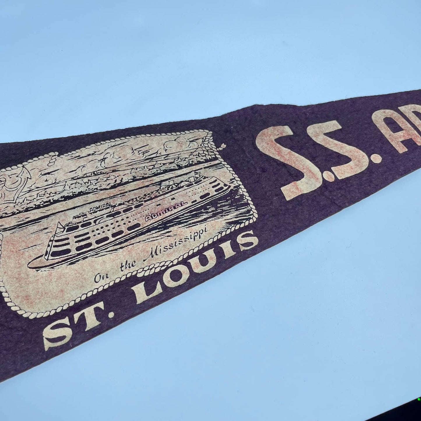 1940s St. Louis MO SS Admiral Missouri Souvenir Felt Pennant 25” TF5