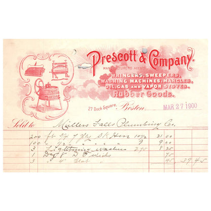 1900 Prescott & Company Rubber Goods Letterhead Billhead Boston MA AD1