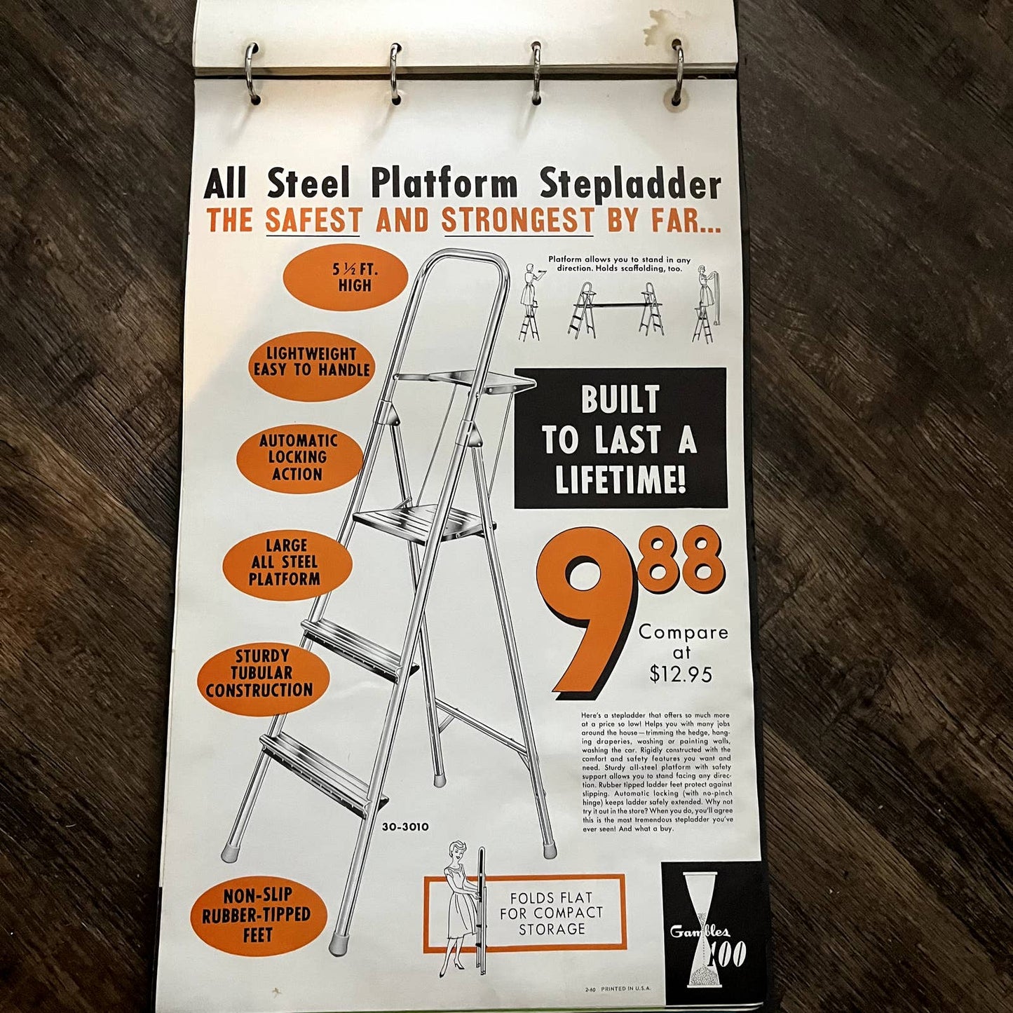 1960 Steel Step Ladder Gambles Retail Store Display Advertising Poster 13.5x20